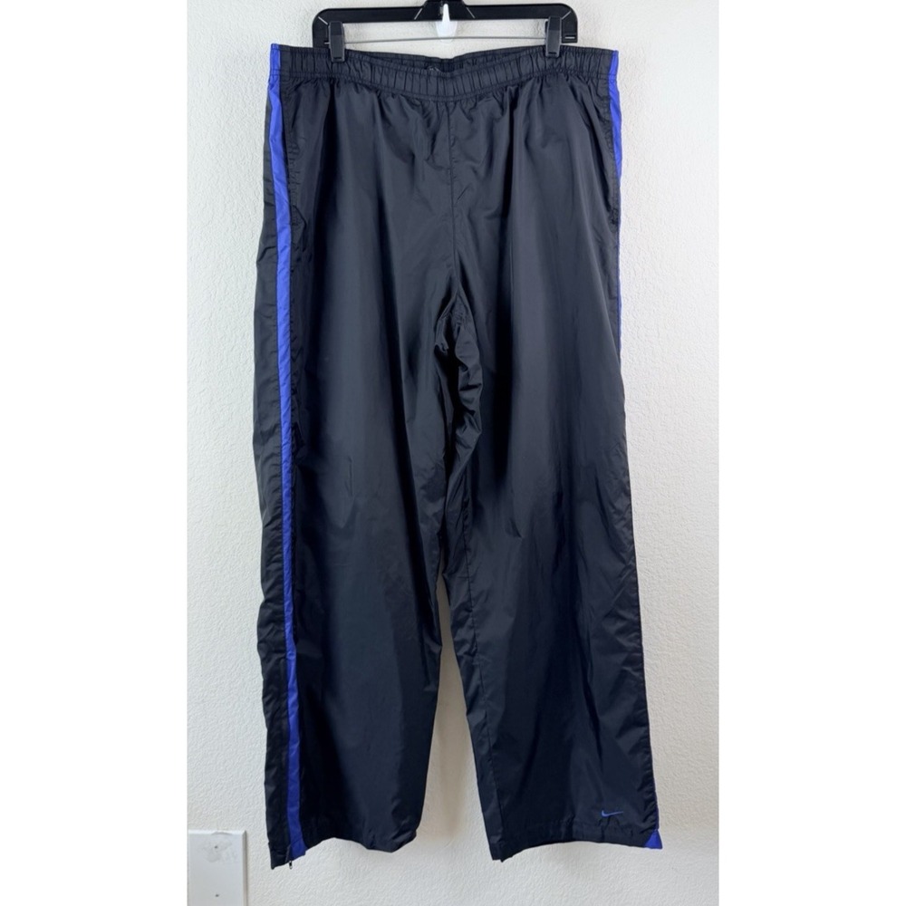Nike Vintage Y2K Track Pants Men's XXL Black Blue Side Stripe Nylon Windbreaker